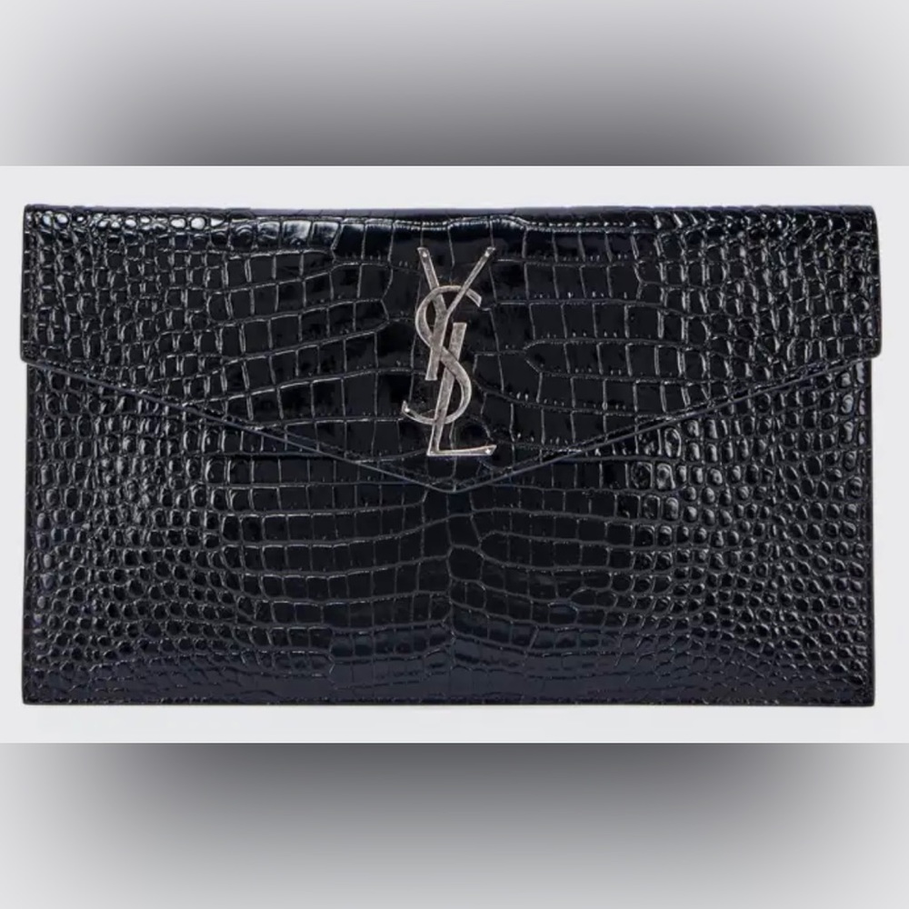 100% Authentic YSL Uptown Crocodile-Embossed Pouch Bag (dark blue)